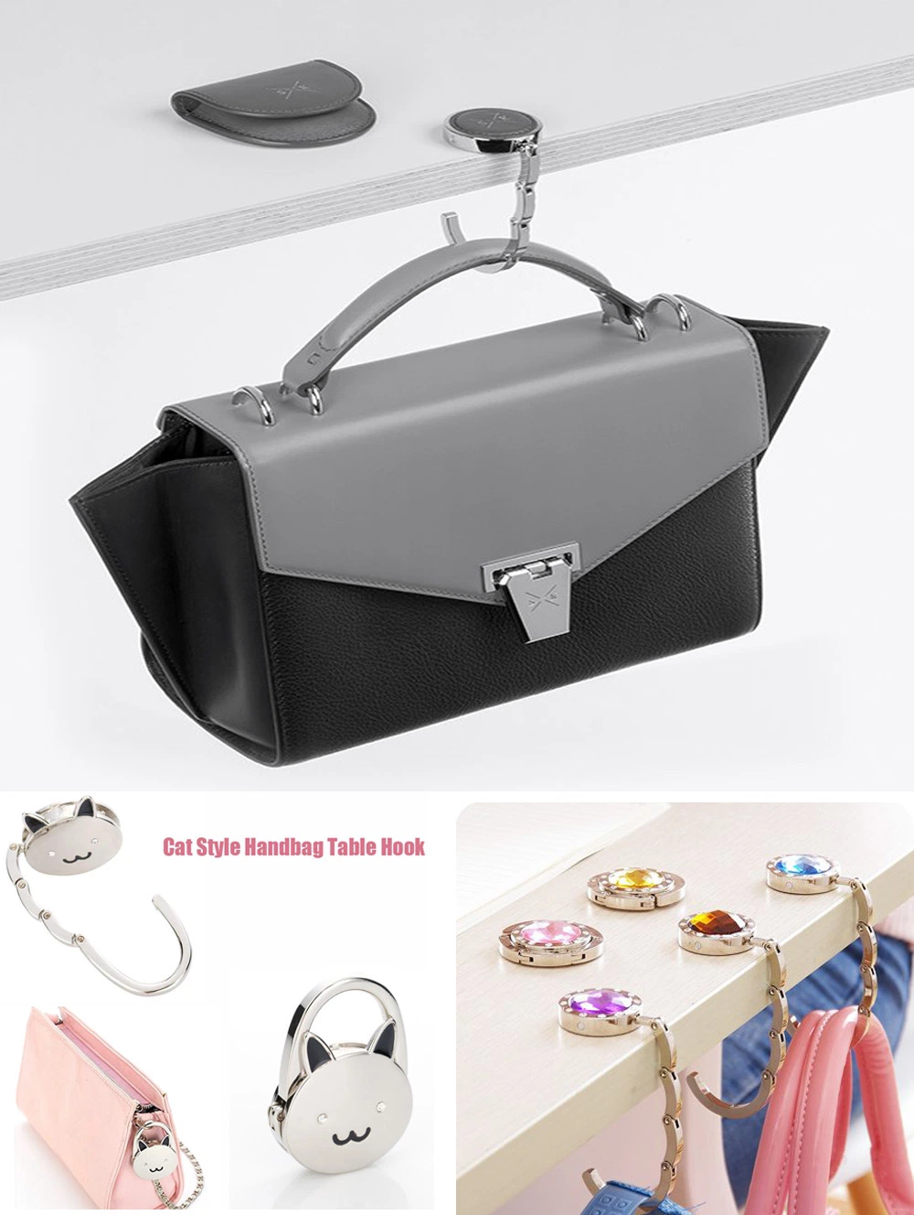 Wholesale Metal Crafts Fashion Promotional Royal Crown Bag Hanger Meta Folding Purse Hook