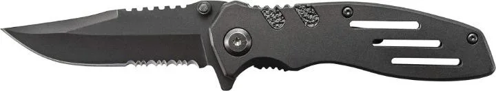 Folding Knife Serrated-Clip Point-Blade and Aluminum-Handle for Outdoor Tactical Survival and EDC
