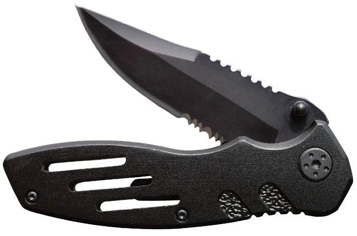 Folding Knife Serrated-Clip Point-Blade and Aluminum-Handle for Outdoor Tactical Survival and EDC